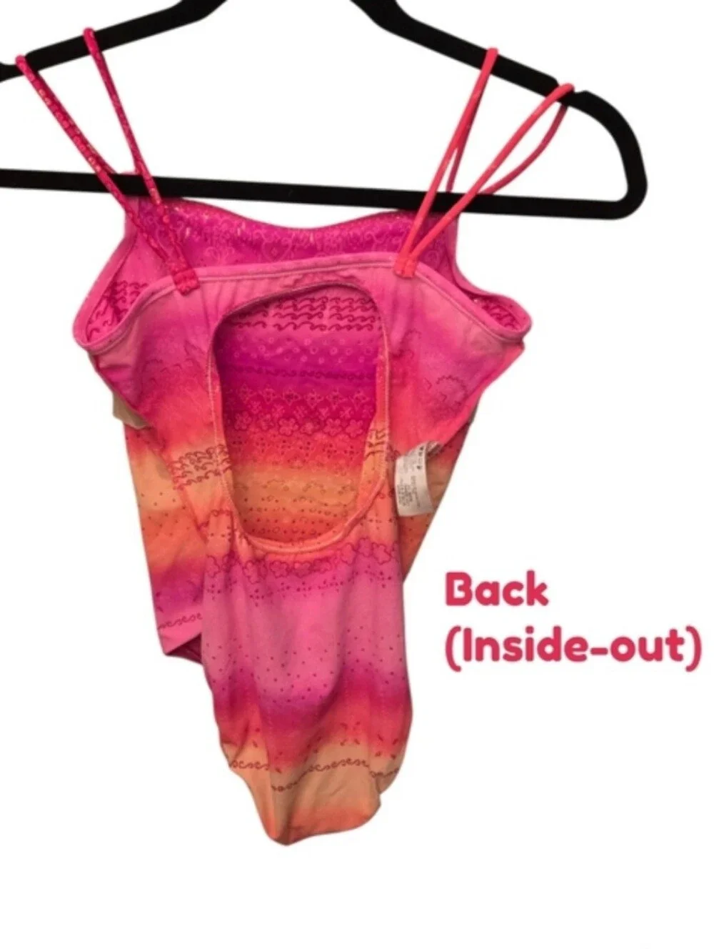 🧡 Bright Pink & Orange Shimmery One Piece Girls Swimsuit by Backflips (NWOT)